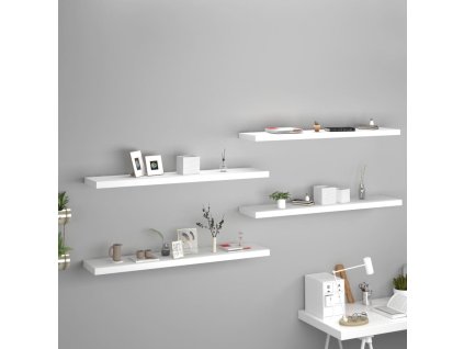 Multidom Plávajúce nástenné police 4 ks, biele 120x23,5x3,8 cm, MDF