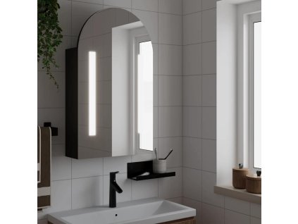 Multidom Kúpeľňová zrkadlová skrinka s LED oblúková čierna 42x13x70 cm