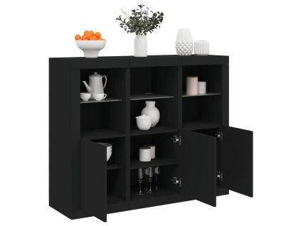 Multidom Komody s LED svetlami 3 ks čierne kompozitné drevo