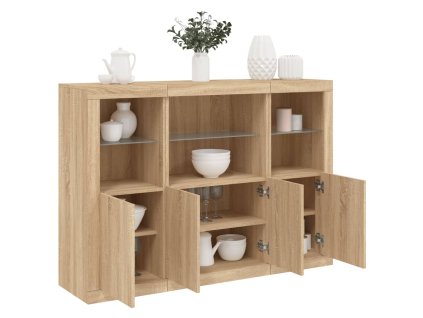 Multidom Komody s LED svetlami 3 ks dub sonoma kompozitné drevo