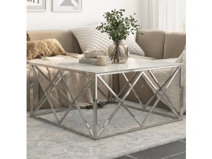 Multidom Konferenčný stolík strieborný nehrdzavejúca oceľ a tvrdené sklo