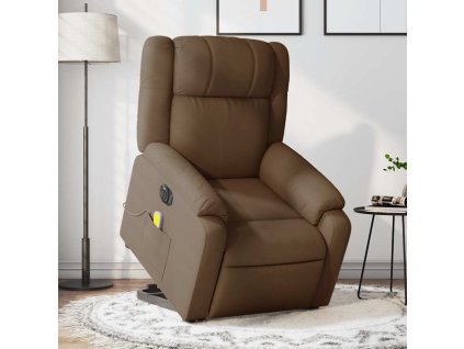 Multidom Zdvíhacie a sklápacie elektrické masážne kreslo, hnedé, látka