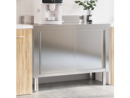 Multidom Kuchynský pracovný stôl s posuvnými dvierkami nerezová oceľ