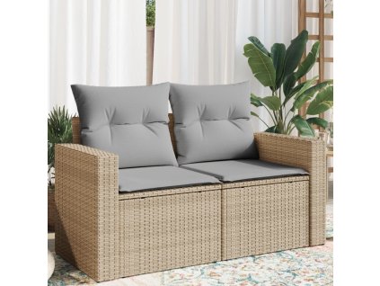 Multidom Záhradná pohovka s vankúšmi 2-miestna béžová polyratanová