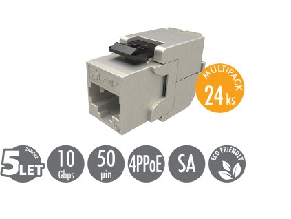 MULTIPACK 24 ks - samorezný keystone Solarix CAT6A STP SXKJ-10G-STP-BK-SA Component Level a 4PPoE