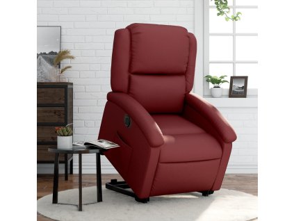Multidom Elektrické zdvíhacie sklápacie kreslo vínovo červené umelá koža