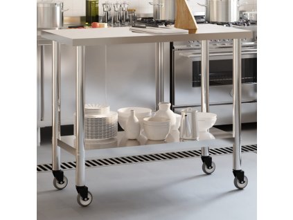 Multidom Kuchynský pracovný stôl s kolieskami 110x55x85 cm nerezový