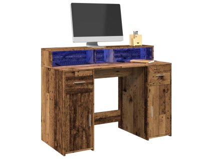 Multidom Stôl s LED svetlami staré drevo 120x55x91 cm kompozitné drevo