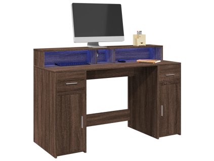 Multidom Stôl s LED svetlami hnedý dub 140x55x91 cm kompozitné drevo