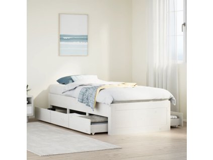 Multidom Posteľ bez matraca so zásuvkami biela 90x200 cm borovica