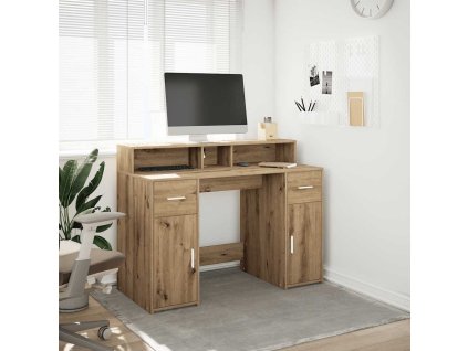 Multidom Stôl s LED svetlami dub artisan 120x55x91 cm kompozitné drevo