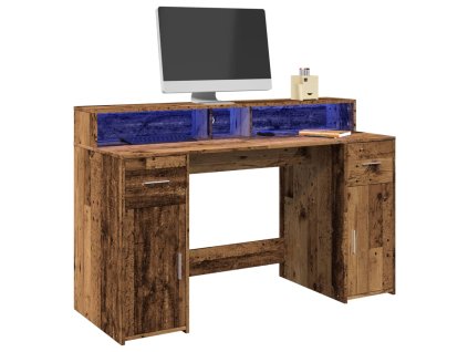 Multidom Stôl s LED svetlami staré drveo 140x55x91 cm kompozitné drevo