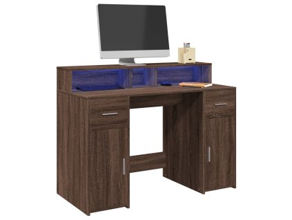 Multidom Stôl s LED svetlami hnedý dub 120x55x91 cm kompozitné drevo