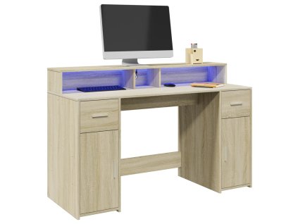 Multidom Stôl s LED svetlami dub sonoma 140x55x91 cm kompozitné drevo