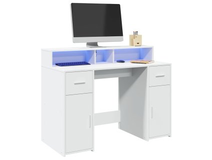 Multidom Stôl s LED svetlami biely 120x55x91 cm kompozitné drevo