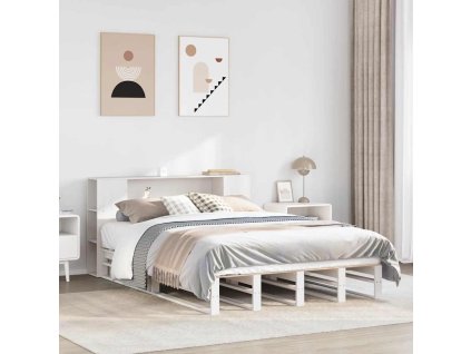 Multidom Posteľ s knižnicou bez matraca biela 160x200cm masívne drevo