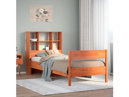 Multidom Posteľ s knižnicou bez matraca vosková 100x200 cm borovica