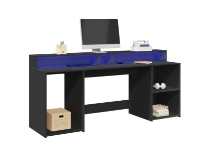 Multidom Stôl s LED svetlami čierny 200x55x91 cm kompozitné drevo