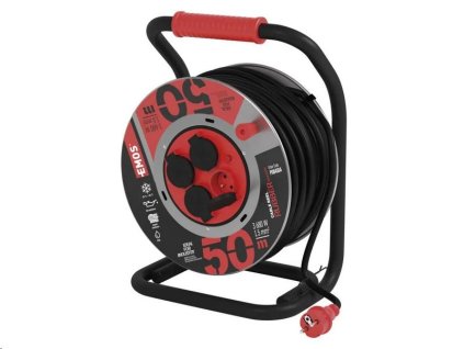 Predlžovací kábel guma-neoprén na bubne 50m / 3x1,5mm / 4 zásuvky