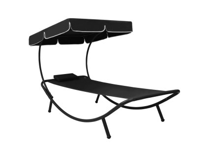 Multidom Záhradná posteľ s baldachýnom a vankúšom čierna