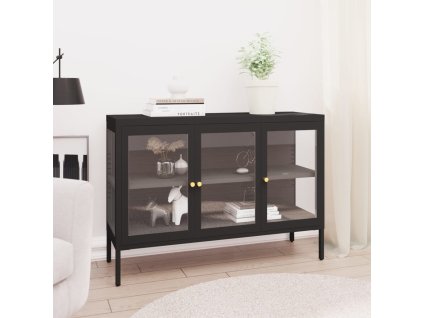 Multidom Komoda čierna 105x35x70 cm oceľ a sklo