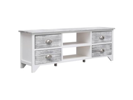 Multidom TV skrinka, biela a sivá 108x30x40 cm, drevený masív paulovnia