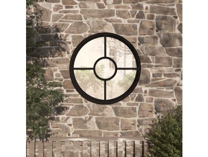 Multidom Záhradné zrkadlo čierne 60x4 cm okrúhle exteriérové železo