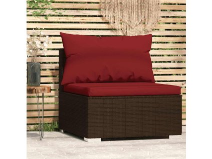 Multidom Záhradná stredová pohovka s podložkami hnedá polyratan