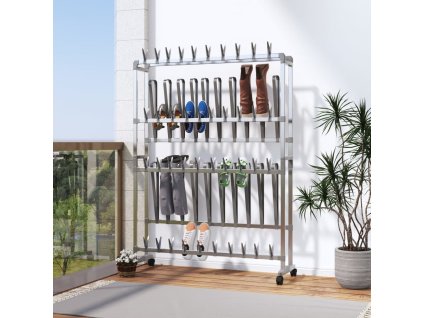 Multidom Stojan na topánky s kolieskami strieborný 89x27x120 cm