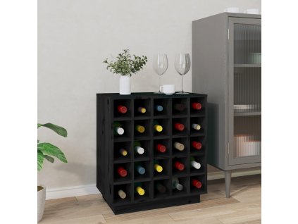 Multidom Stojan na víno čierny 55,5x34x61 cm masívna borovica