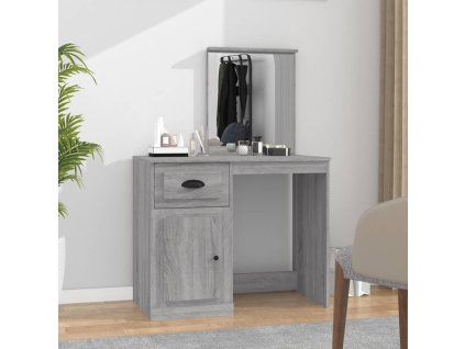 Multidom Toaletný stolík so zrkadlom sivý sonoma 90x50x132,5 cm drevo