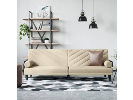 Multidom Rozkladacia pohovka s opierkami na ruky krémová látka