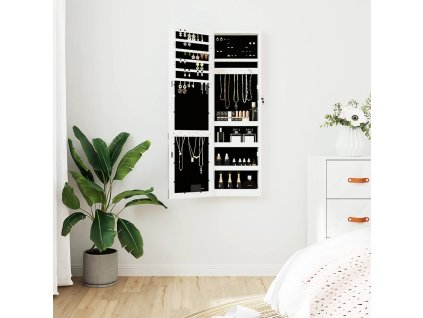 Multidom Zrkadlová skrinka na šperky s LED svetlami nástenná biela