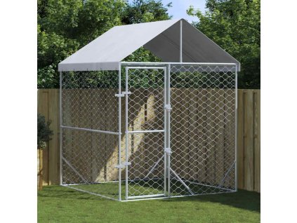 Multidom Vonkajší koterec pre psov so strechou strieborný 2x2x2,5 m oceľ