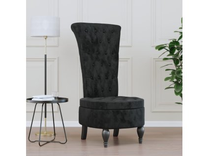 Multidom Stolička s vysokým operadlom, čierna, zamat, s gombíkmi