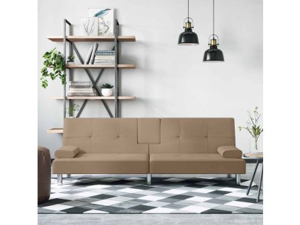 Multidom Rozkladacia pohovka s držiakmi pohárov kapučínová umelá koža