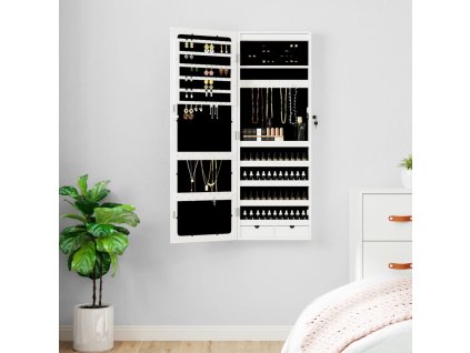 Multidom Zrkadlová skrinka na šperky s LED svetlami nástenná biela