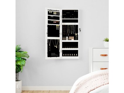 Multidom Zrkadlová skrinka na šperky s LED svetlami nástenná biela