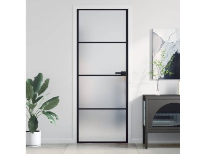 Multidom Vnútorné dvere tenké čierne 76x201,5 cm tvrdené sklo a hliník