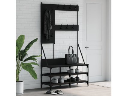 Multidom Vešiak na šaty s botníkom čierny 100x40x184 cm