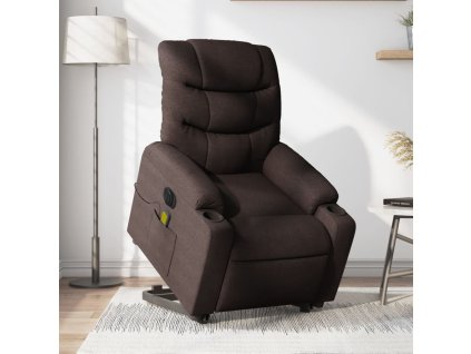 Multidom Zdvíhacie sklápacie elektrické masážne kreslo tmavohnedé látka
