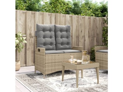 Multidom Sklápacia záhradná lavička s vankúšmi béžová polyratan