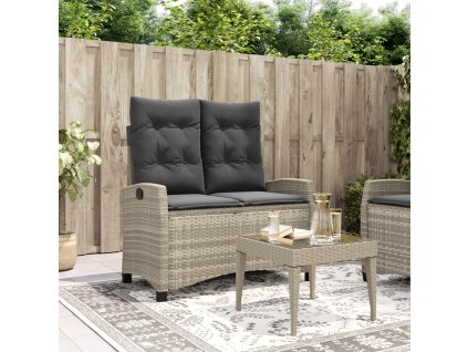 Multidom Sklápacia záhradná lavička s vankúšmi svetlosivá polyratan