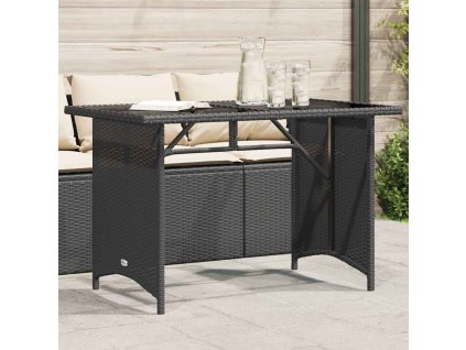 Multidom Záhradný stôl so sklenenou doskou čierny 110x68x70 cm polyratan