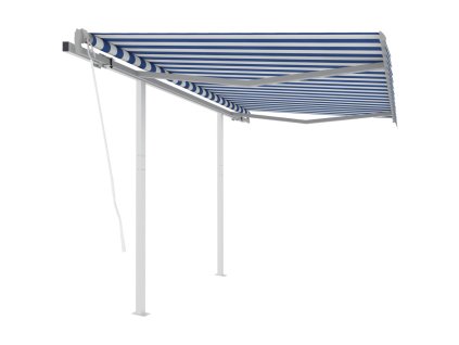 Multidom Automaticky zaťahovacia markíza so stĺpikmi 3x2,5 m modro-biela