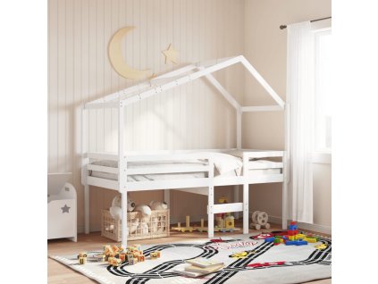 Multidom Vysoká posteľ so strechou biela 90x200 cm borovicový masív