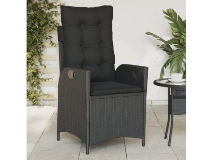 Multidom Sklápacia záhradná stolička s vankúšmi čierna polyratan