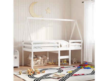Multidom Vysoká posteľ so strechou biela 75x190 cm borovicový masív