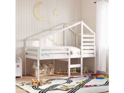 Multidom Vysoká posteľ so strechou biela 80x200 cm borovicový masív