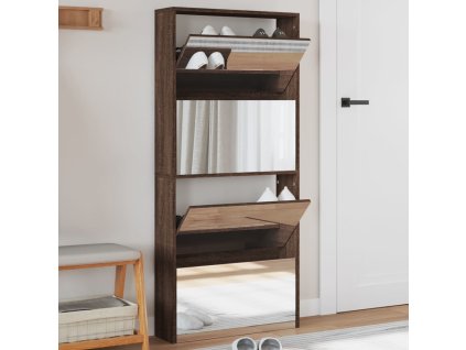 Multidom Botník so zrkadlom 4-poschodový hnedý dub 63x17x134 cm